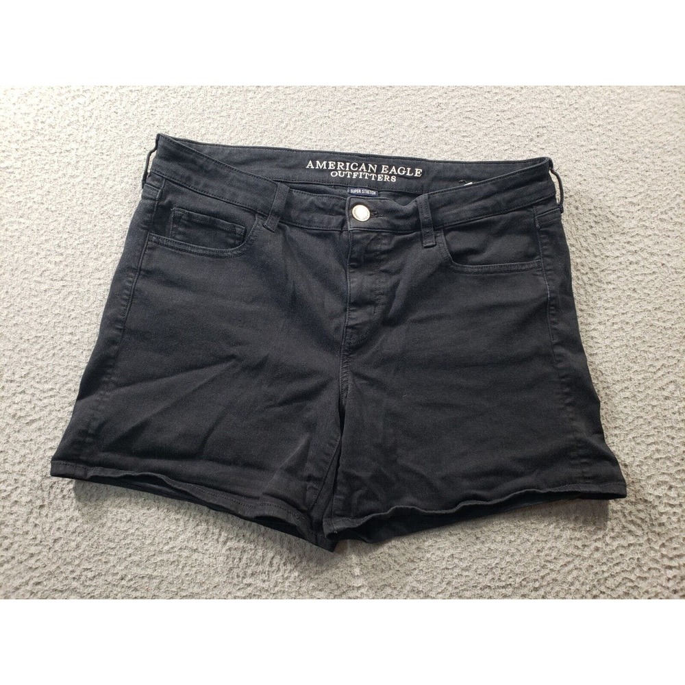 American Eagle Shorts Women's 14 Black Denim Midi Cotton Super Stretch 34x6